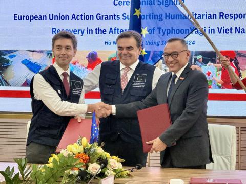the Consortium of World Vision, Plan, and CARE International in Vietnam signed a memorandum of understanding with the European Civil Protection and Humanitarian Aid Operations​ (ECHO) for the project "European Union Action Grants Supporting Humanitarian Response and Early Recovery in the Aftermath of Typhoon Yagi in Viet Nam".