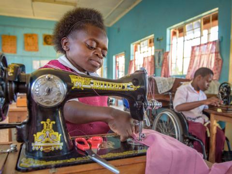 Judith Alwang, 16, learns to sew at the Nyabondo Rehabilitation Center in Katito, Kenya.