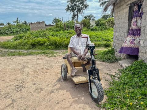 Jean in his new wheelchair
