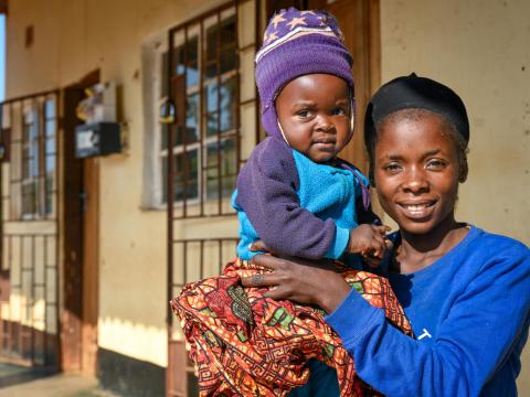 Mother and baby at rural health centre in Zambia