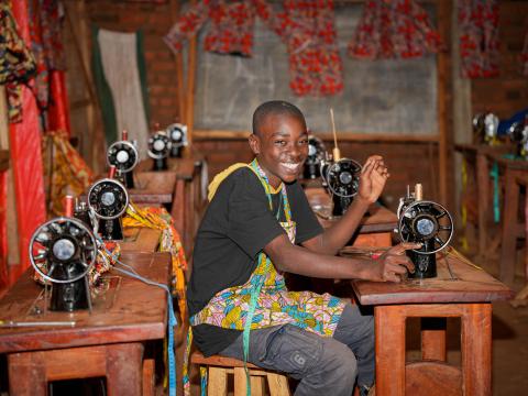 Fabien in the sewing workshop