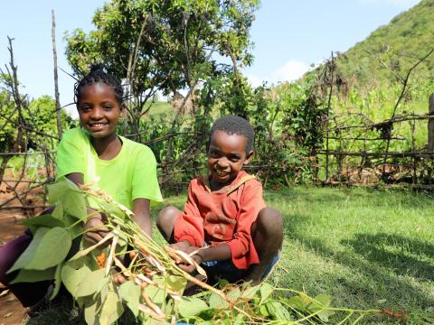 Children smiling in green area