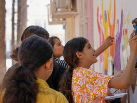 Children bring their imagination to life as they co-paint the walls of the LIFT center, transforming the space into a canvas of belonging and hope.— Samer Asaid, World Vision Syria Response Partner