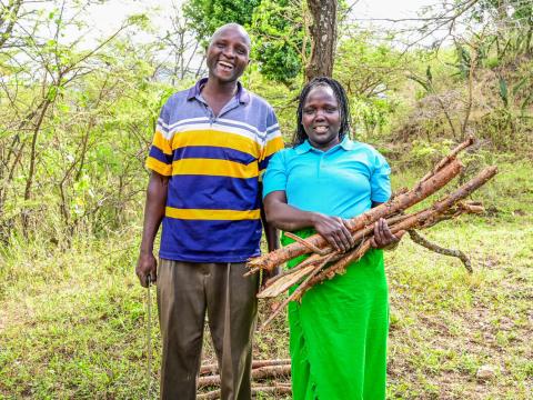 Mark’s wife had to travel far to fetch firewood but now it is available within their homestead, creating more time to engage in other activities like tending to their crops. 