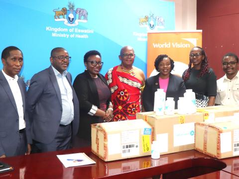 World Vision Eswatini handing over critical health commodities for children to the Ministry of Health 