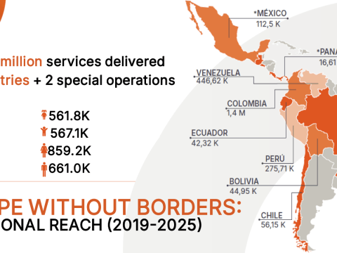Map of central and south America showing where World Vision has been active