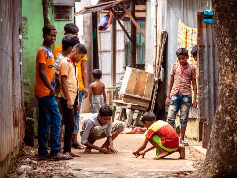 Children are playing in urban space in dhaka mirpur
