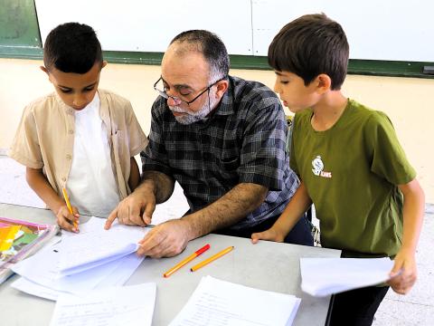 A teacher during a catch up class in the West Bank 