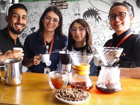 Youth Ready Participants and one member of World Vision staff pictured with coffee equipment