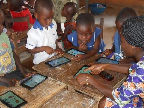 Teachers in Ghana use technology to help children learn in class Teachers in Ghana use technology to help children learn in class