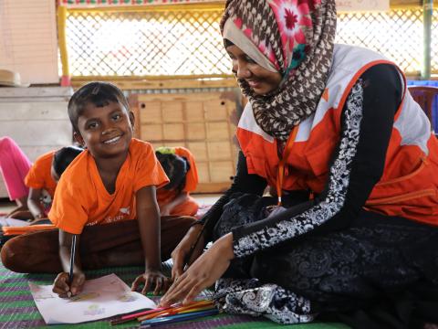 Amina, 10-year old, rarely misses a day at the child-friendly space near her home. It’s one of 12 centres that World Vision runs, five of which are funded by the Government of Canada. Here, children can play, sing and just be children again.