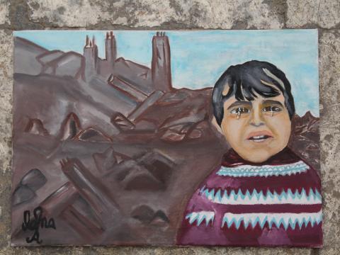 Lamia's painting of a young boy in Syria