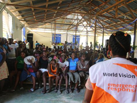 World Vision staff conducting awareness session on hygiene and cholera prevention in the communities affected. World Vision staff conducting awareness session on hygiene and cholera prevention in the communities affected.