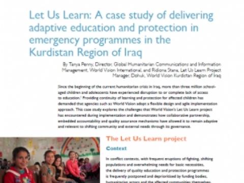 Let Us Learn: A case study of delivering adaptive education and protection in emergency programmes in the Kurdistan Region of Iraq