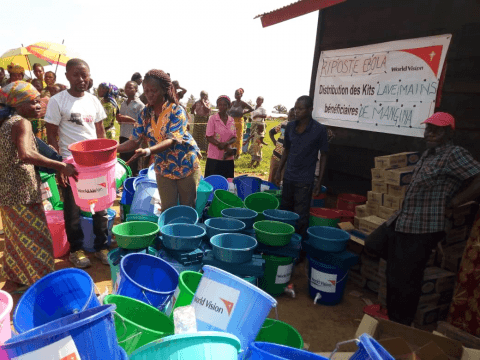 World Vision staff are working with community leaders and health workers to help stop the spread of Ebola World Vision distributes hygiene kits to vulnerable families in North Kivu