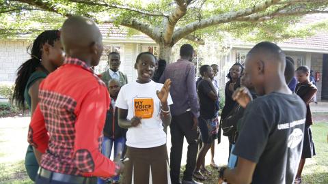 A girl speaks out against injustices at a children's forum hosted by World Vision Kenya