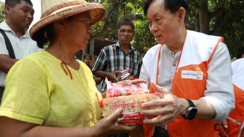 Dr Kyi Minn helped distribute essential food items to the earthquake-affected people.