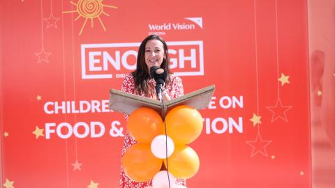 Karmen making a speech at World Children's Day ENOUGH Campaign