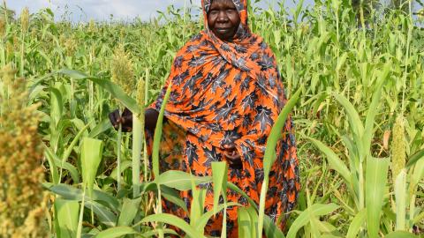 A woman stands in front of her crops