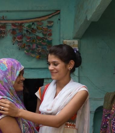 Vinita hugging her mother before leaving for Lalitpur