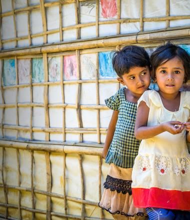 Two children in a Bangladesh refugee camp