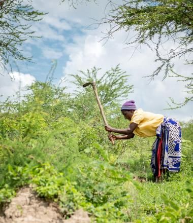Woman working in her garden in Africa