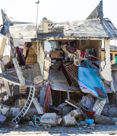 Haiti earthquake picture with collapsed houses