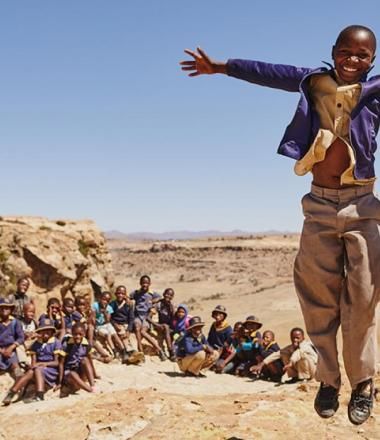 Sponsored child jumps for joy