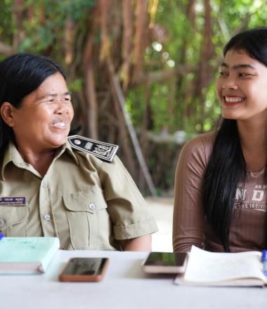 Two young women discuss their opportunities and what they have overcome. 