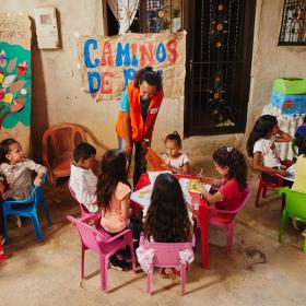 A World Vision employee teaches in Colombia