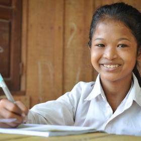 Khmer girl studying at home