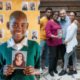 Junior and Chanda hold each other's photos
