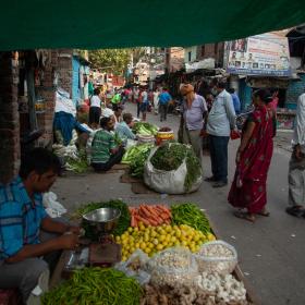 Busy market street in India