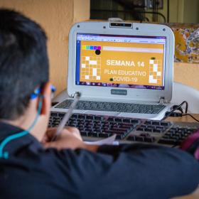Boy learning online during COVID-19