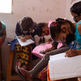 Children in classroom in India during COVID-19 Pandemic