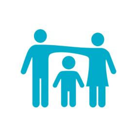 Parents holding hands over a child icon