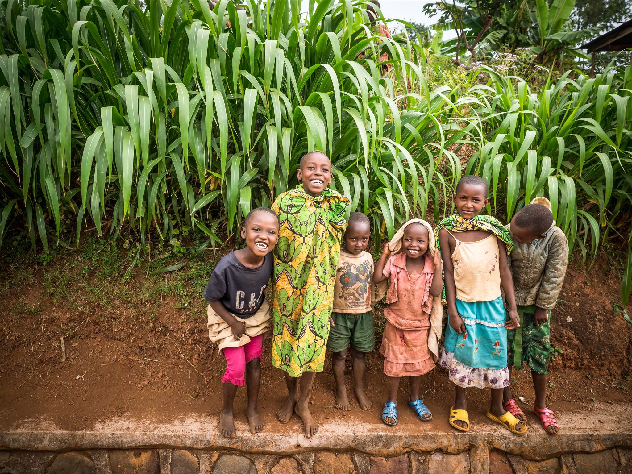 <alt="Children smiling and laughing in the field">